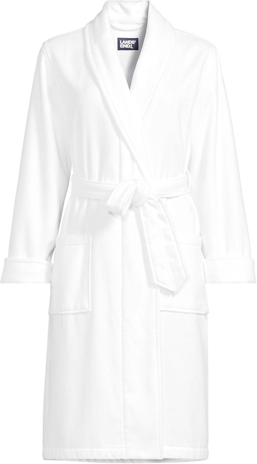 imageLands End Womens Cotton Terry Knee Length Spa Bath RobeWhite