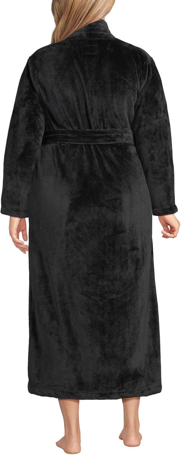 imageLands End Womens Cozy Plush Long Wrap RobeBlack