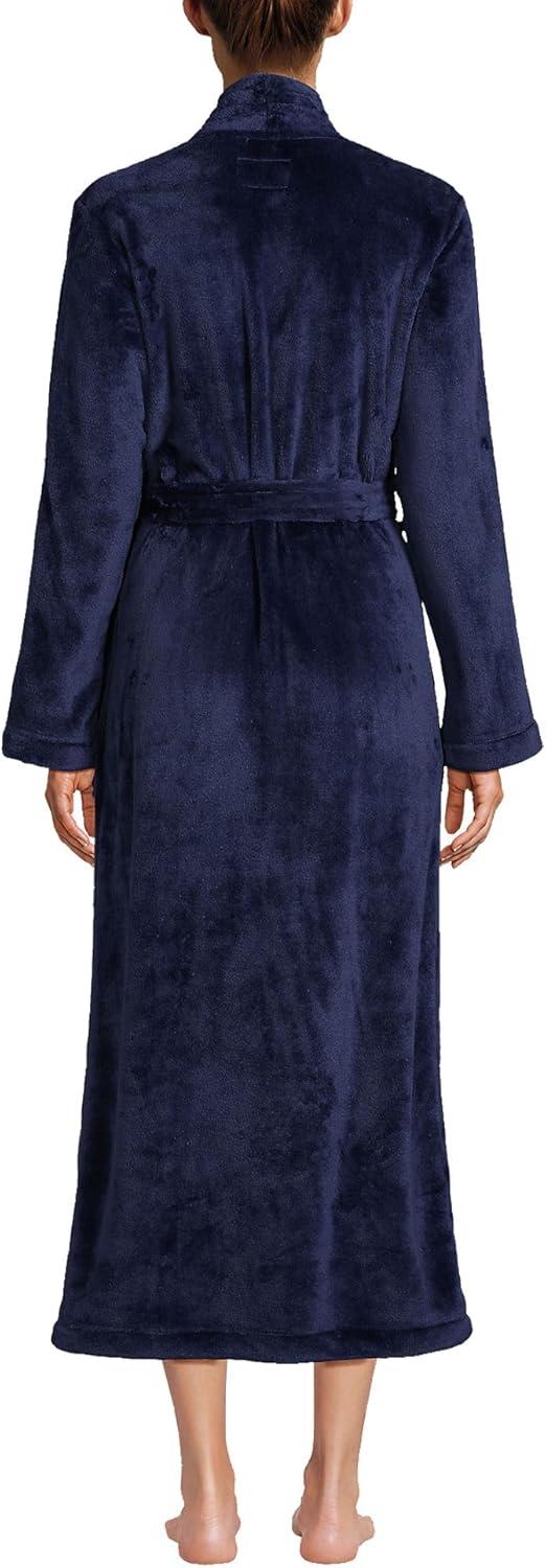 imageLands End Womens Cozy Plush Long Wrap RobeDeep Sea Navy