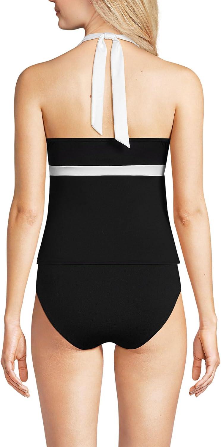 imageLands End Womens DCup Chlorine Resistant VNeck Halter Tankini Swimsuit TopBlackWhite