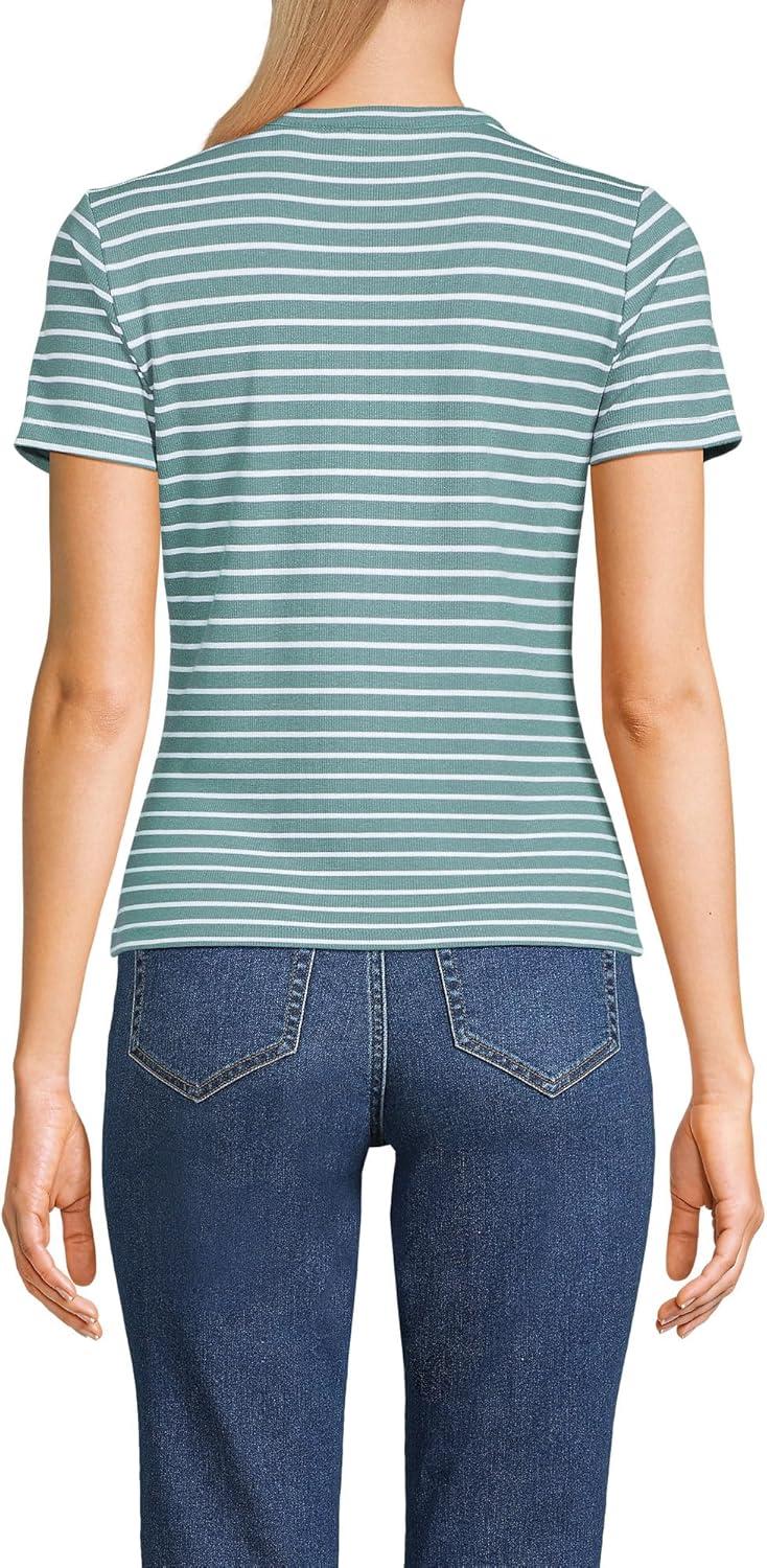 imageLands End Womens Drapey Rib Fitted Short Sleeve Mini TShirtTourmaline Stripe
