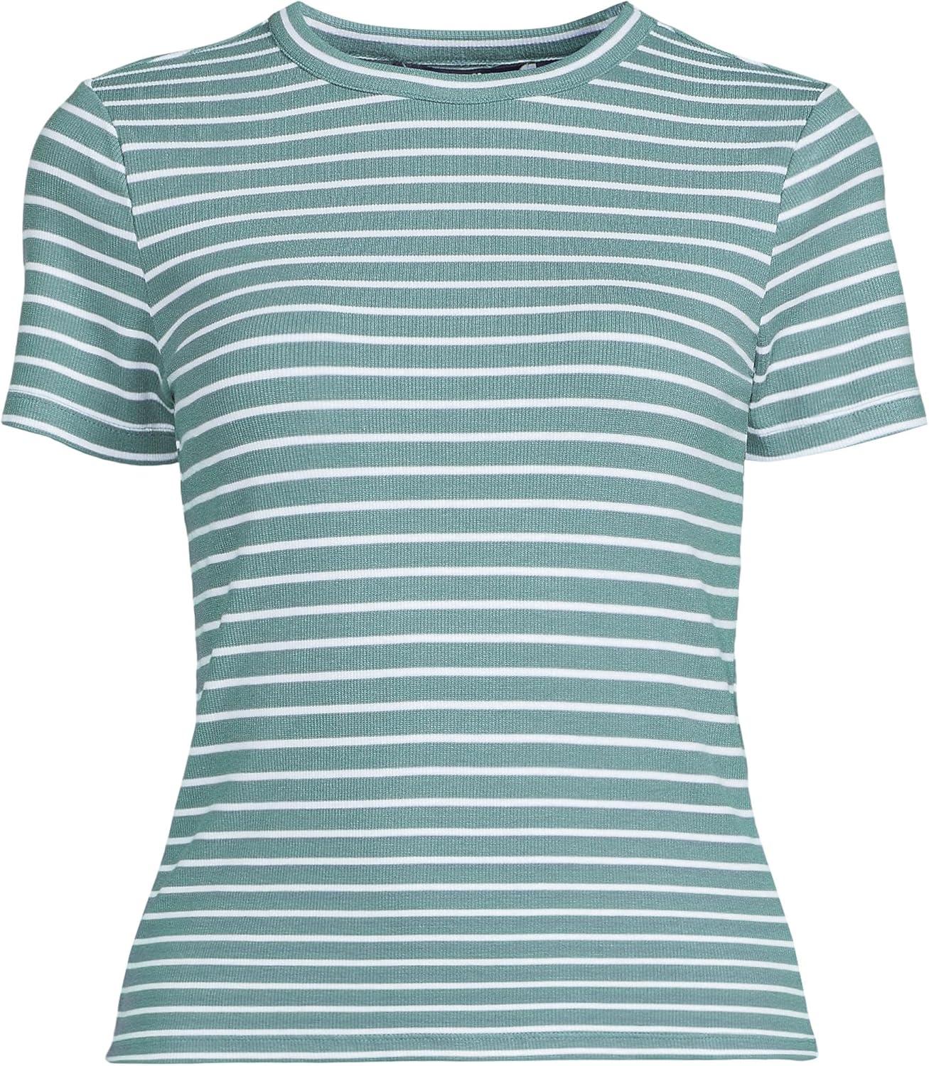 imageLands End Womens Drapey Rib Fitted Short Sleeve Mini TShirtTourmaline Stripe