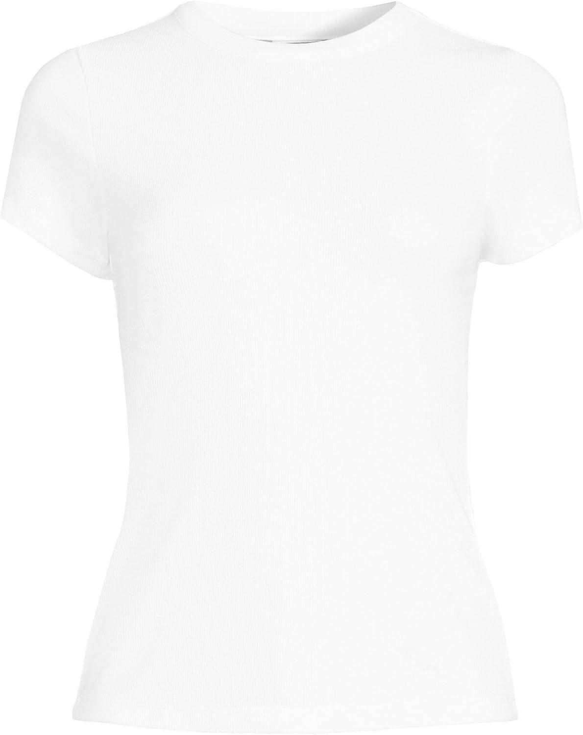 imageLands End Womens Drapey Rib Fitted Short Sleeve Mini TShirtWhite
