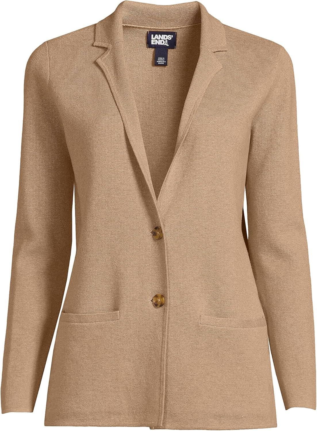 imageLands End Womens Fine Gauge Cotton Button Front Blazer SweaterVicuna Heather