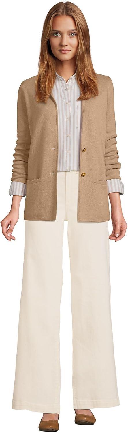 imageLands End Womens Fine Gauge Cotton Button Front Blazer SweaterVicuna Heather