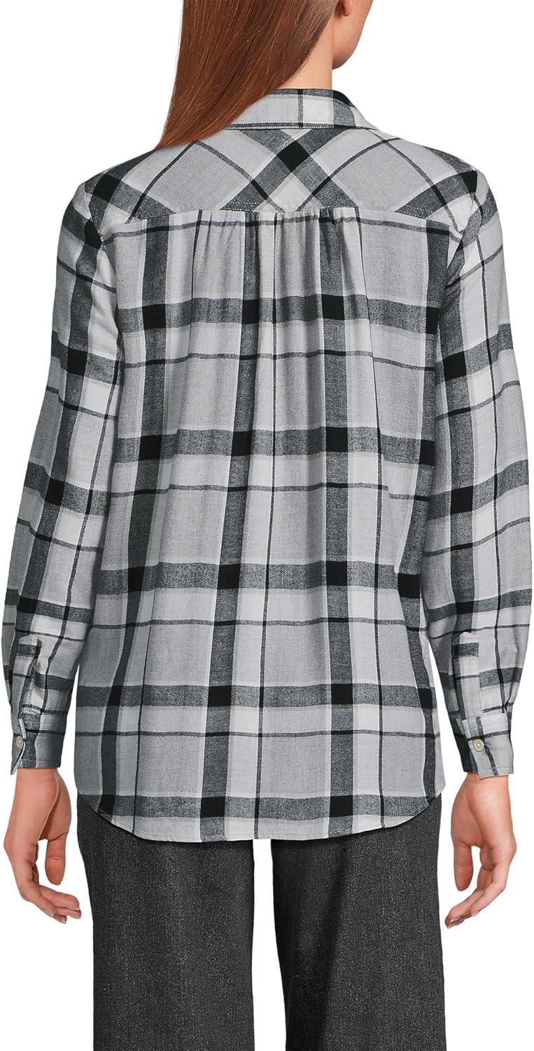 imageLands End Womens Flannel Boyfriend Fit Long Sleeve ShirtGrayBlack Large Plaid