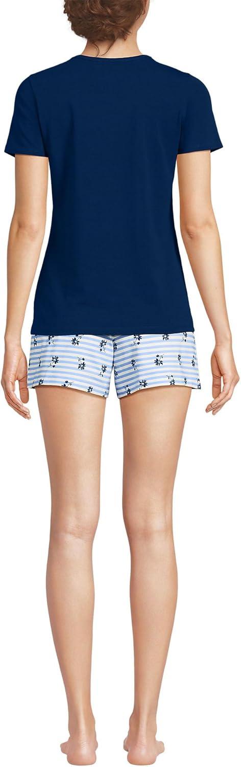 imageLands End Womens Knit Pajama Short Set Short Sleeve TShirt and ShortsIvory Stripe Floral