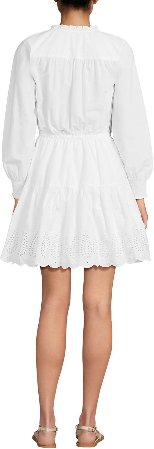 imageLands End Womens Long Sleeve Eyelet Mini Popover DressWhite Eyelet
