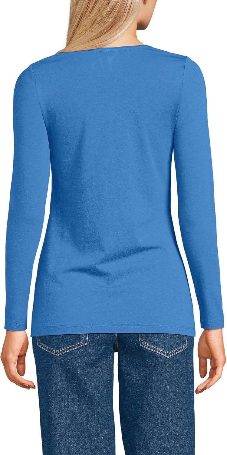 imageLands End Womens Long Sleeve Lightweight Jersey Scoop Neck TShirtMuted Cobalt Blue