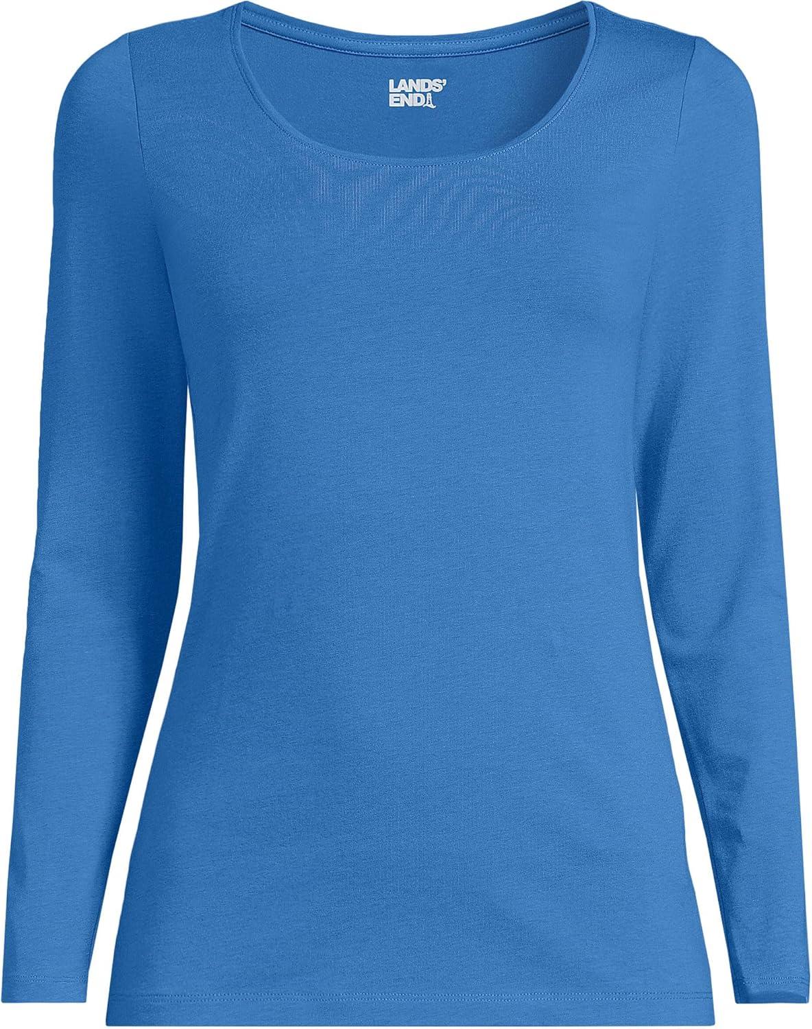 imageLands End Womens Long Sleeve Lightweight Jersey Scoop Neck TShirtMuted Cobalt Blue