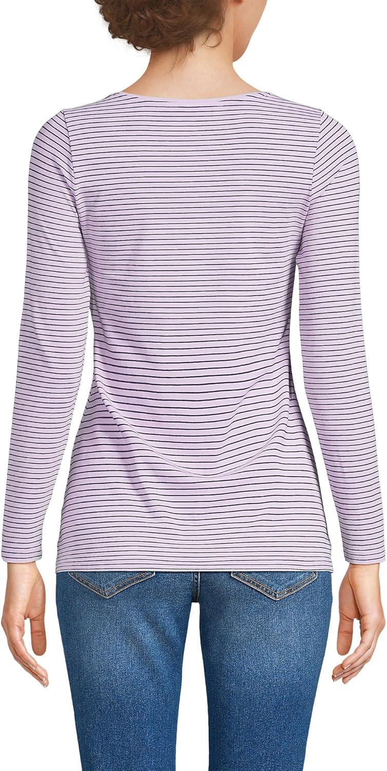 imageLands End Womens Long Sleeve Lightweight Jersey Scoop Neck TShirtWhisper LilacNavy Thin Stripe