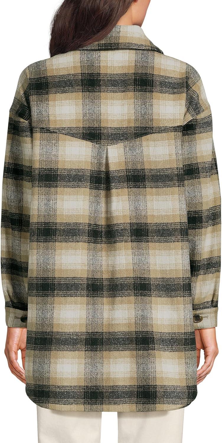 imageLands End Womens Menswear Shirt JacketBlackKhaki Plaid