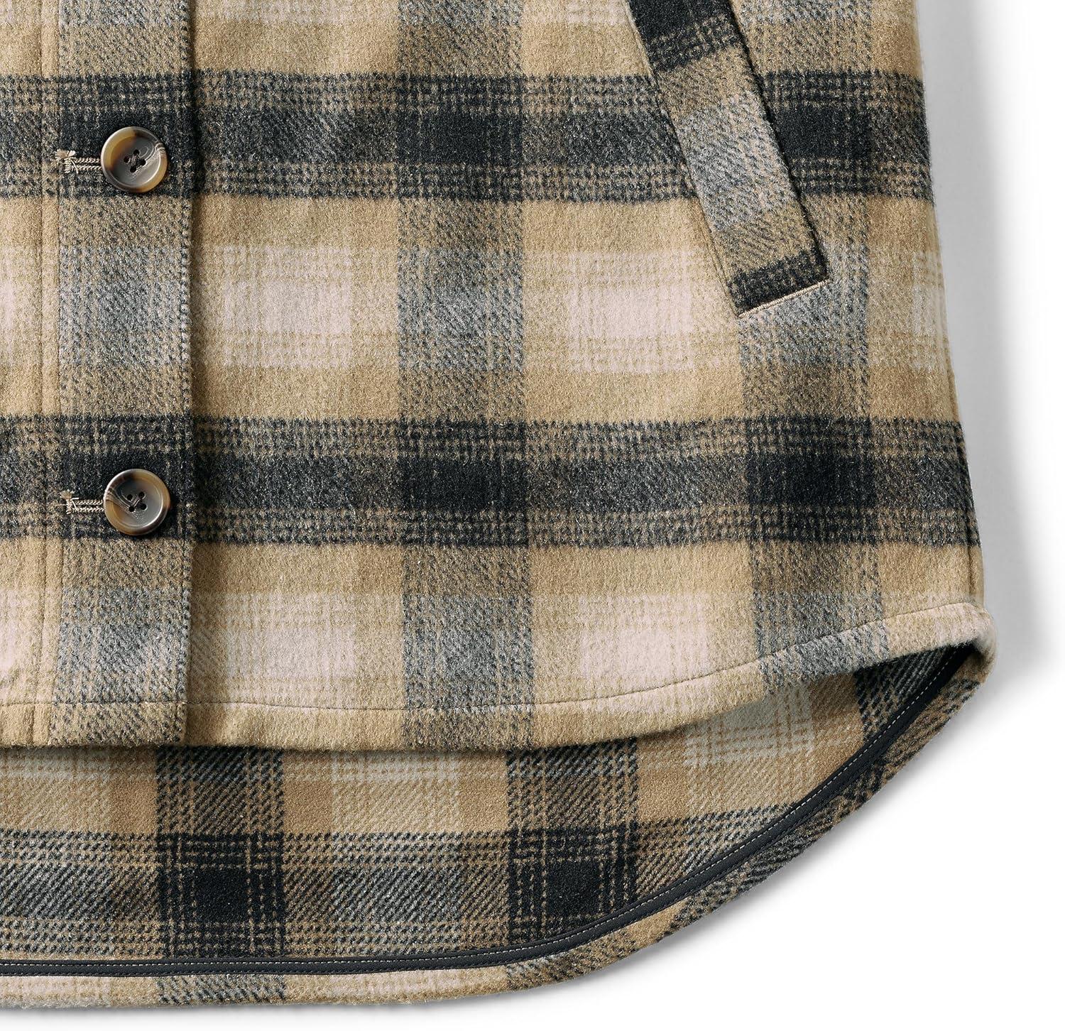 imageLands End Womens Menswear Shirt JacketBlackKhaki Plaid