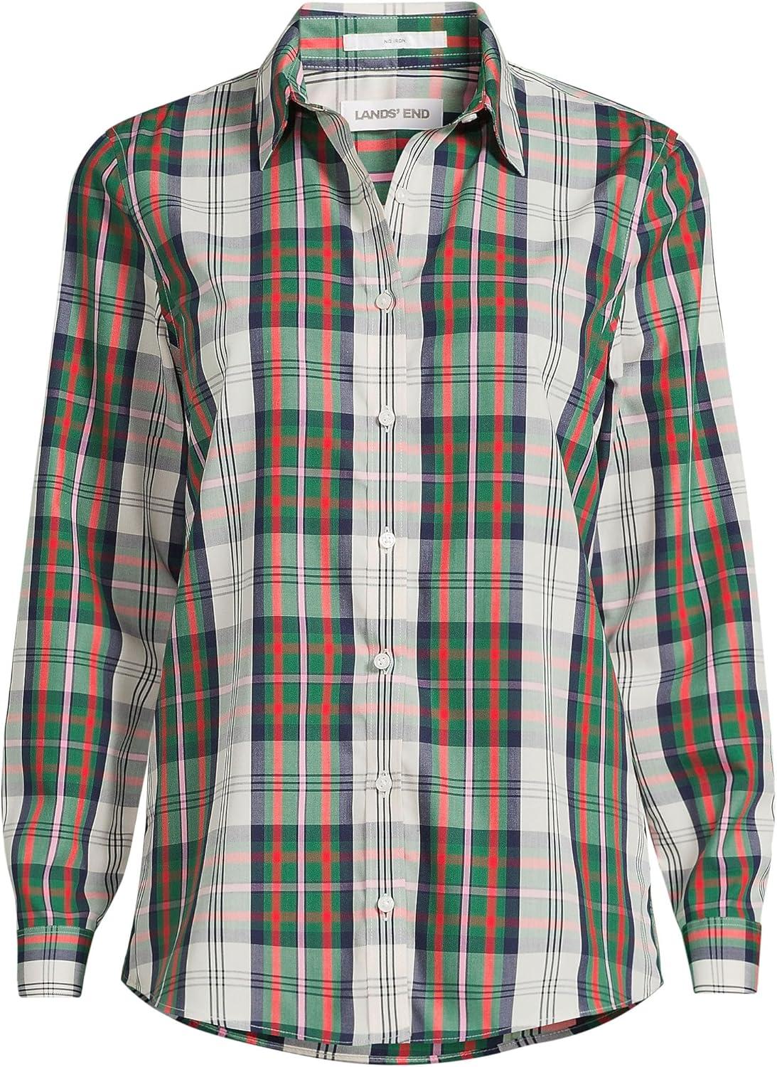 imageLands End Womens Pinwale Cord Long Sleeve ShirtIvorRed Multi Color Plaid