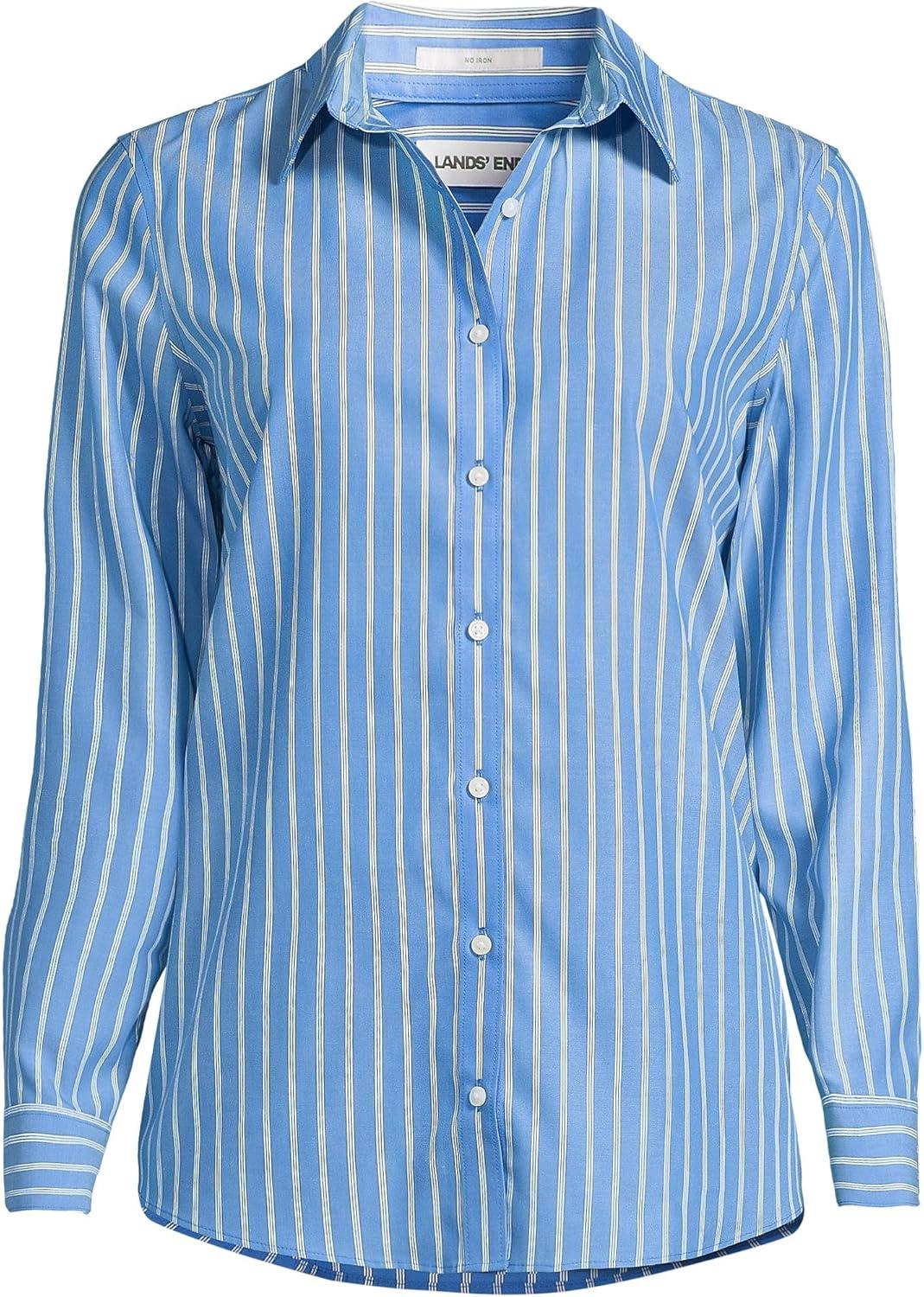 imageLands End Womens Pinwale Cord Long Sleeve ShirtMuted Cobalt Crisp Stripe