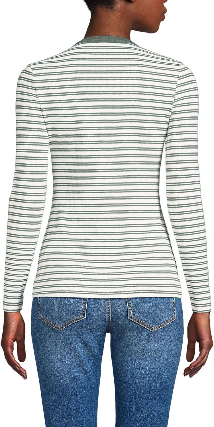 imageLands End Womens Polished Rib Tie Henley TopSpruce Dual Stripe