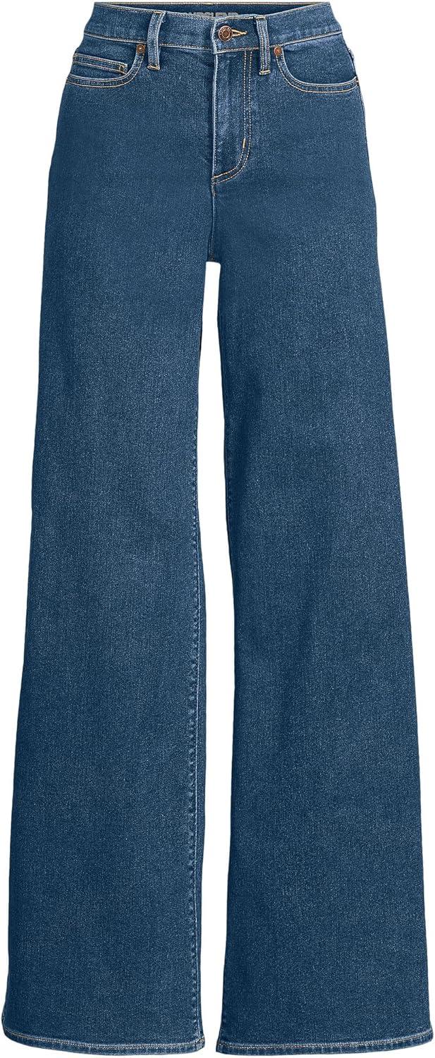 imageLands End Womens Recover Denim High Rise Extra Wide Leg JeansCrawford Wash