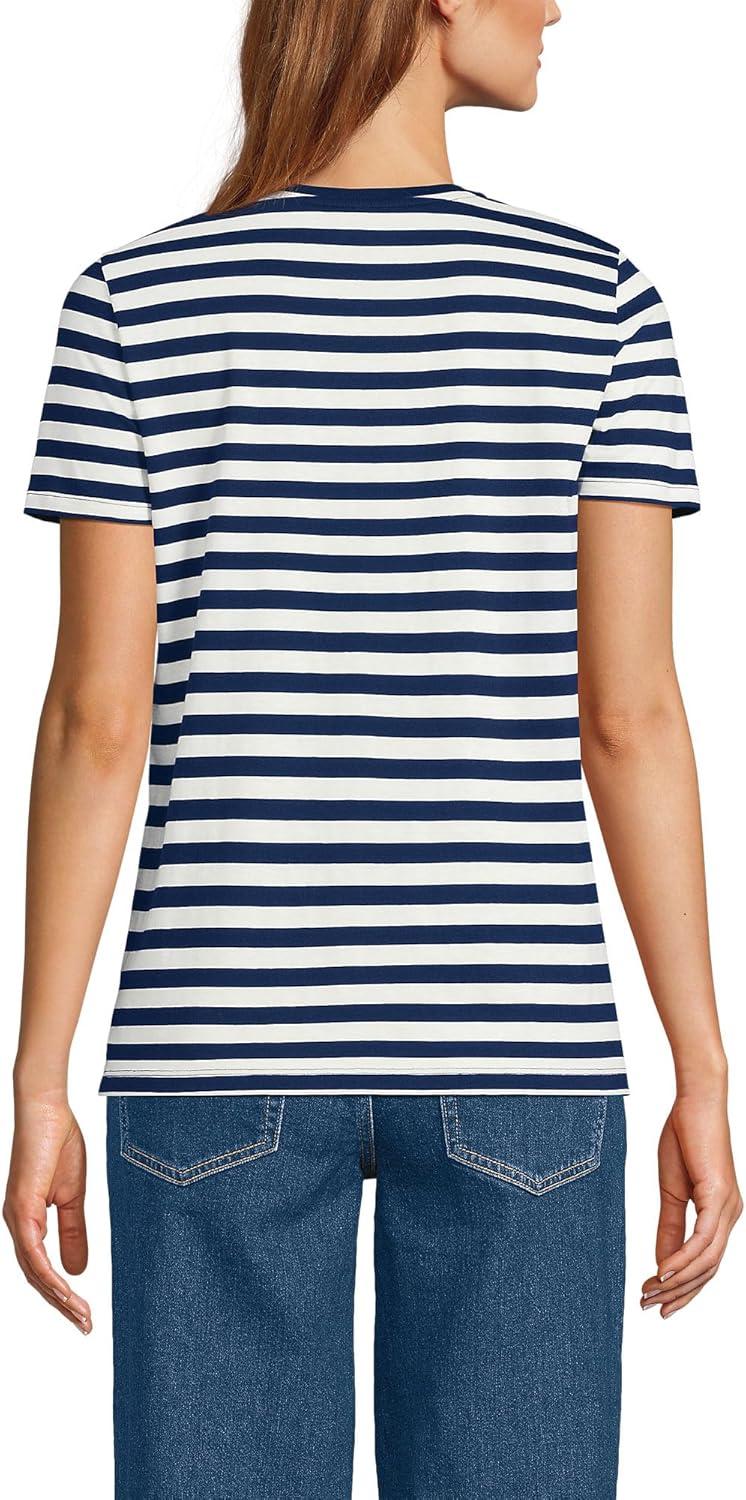 imageLands End Womens Relaxed AmericanGrown Supima Cotton Crew Neck TShirtDeep Sea Navy Even Stripe
