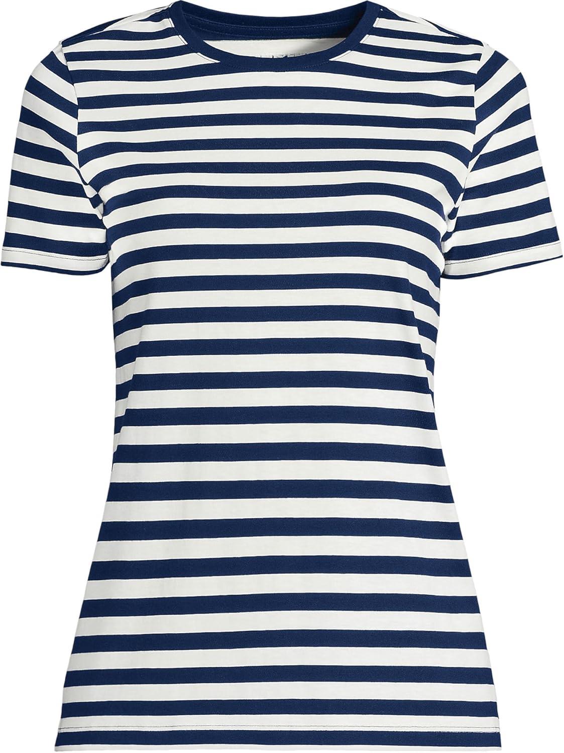 imageLands End Womens Relaxed AmericanGrown Supima Cotton Crew Neck TShirtDeep Sea Navy Even Stripe