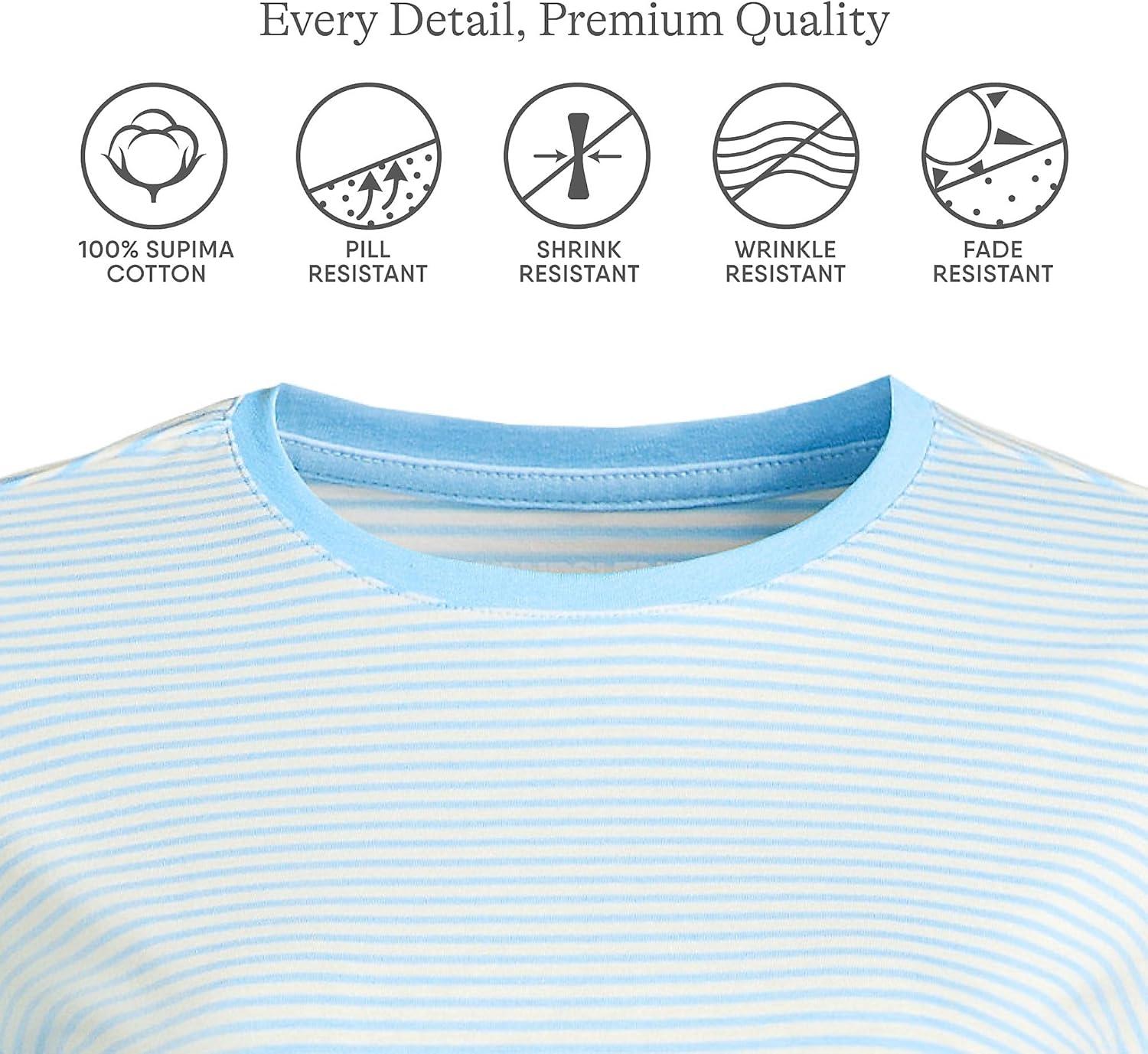 imageLands End Womens Relaxed AmericanGrown Supima Cotton Long Sleeve Crew Neck TShirtBermuda Blue Micro Stripe