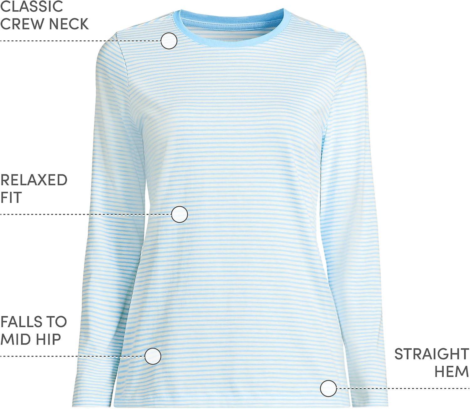 imageLands End Womens Relaxed AmericanGrown Supima Cotton Long Sleeve Crew Neck TShirtBermuda Blue Micro Stripe