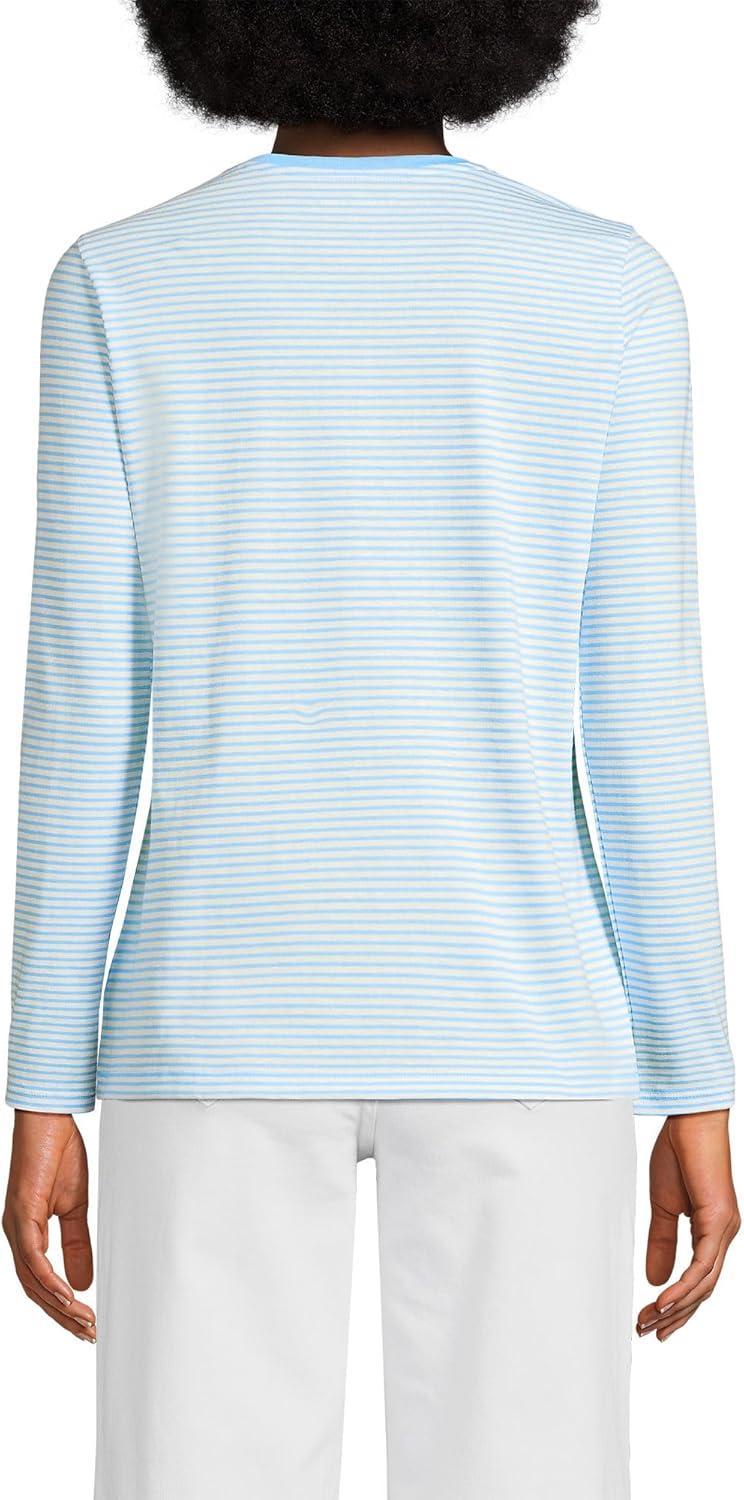 imageLands End Womens Relaxed AmericanGrown Supima Cotton Long Sleeve Crew Neck TShirtBermuda Blue Micro Stripe