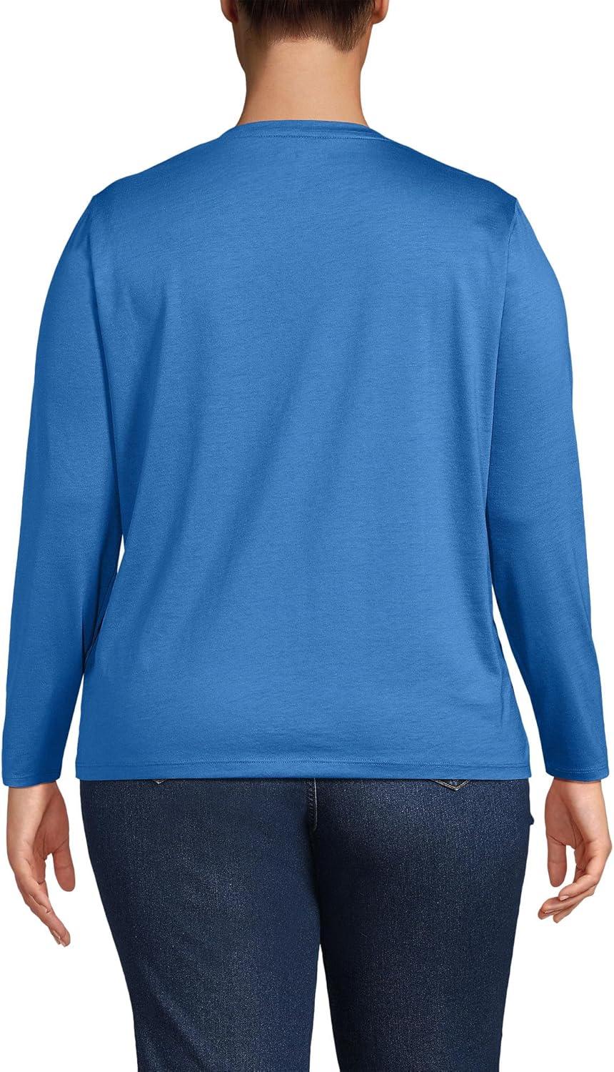 imageLands End Womens Relaxed AmericanGrown Supima Cotton Long Sleeve Crew Neck TShirtMuted Cobalt Blue