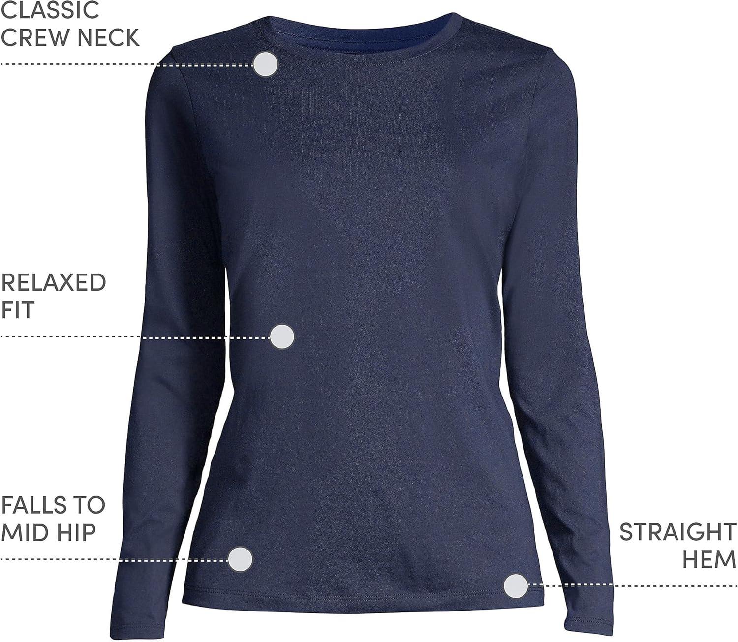 imageLands End Womens Relaxed AmericanGrown Supima Cotton Long Sleeve Crew Neck TShirtRadiant Navy