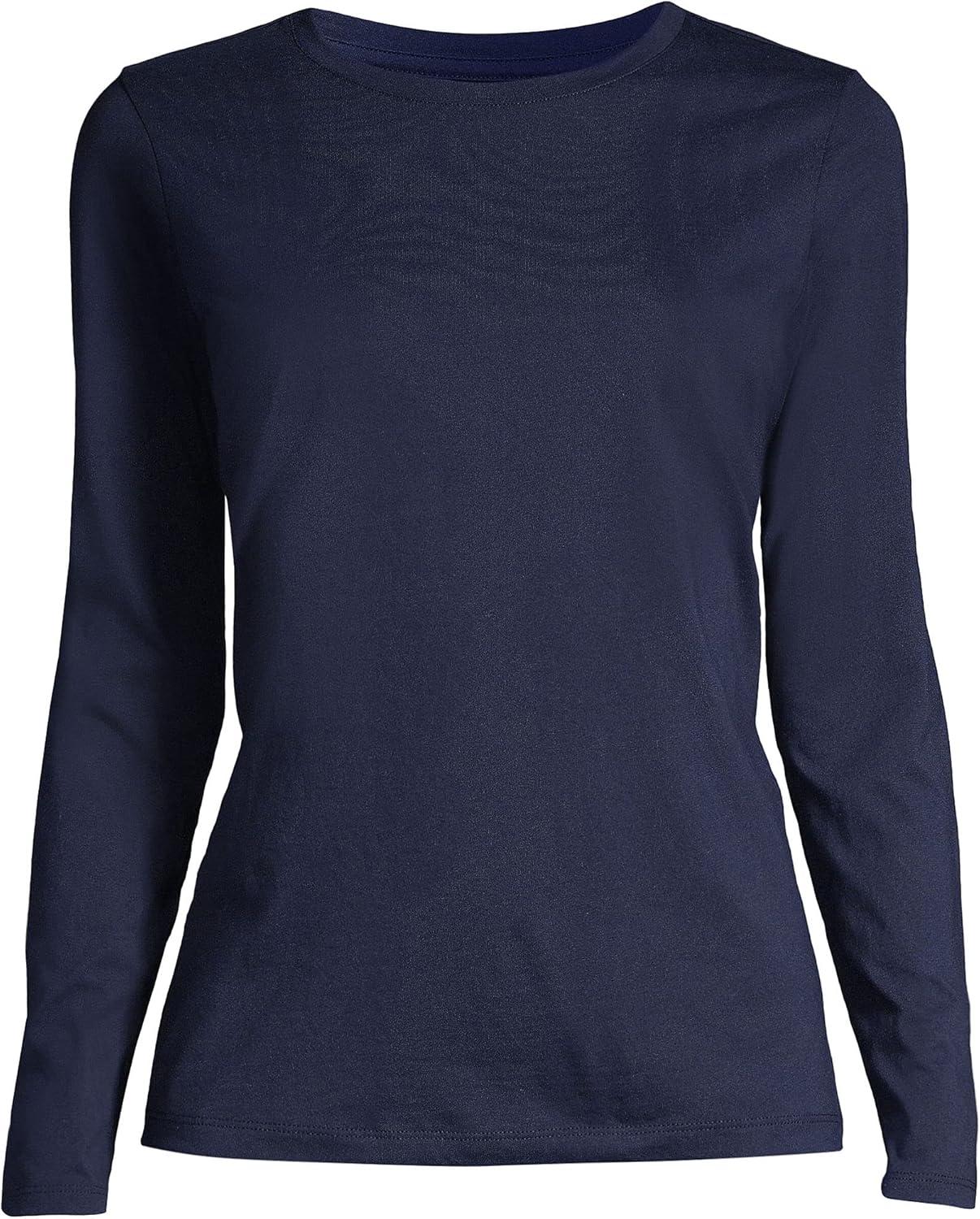 imageLands End Womens Relaxed AmericanGrown Supima Cotton Long Sleeve Crew Neck TShirtRadiant Navy