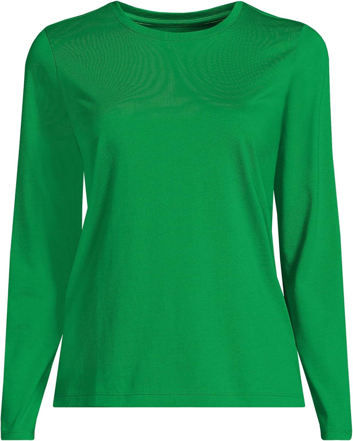 imageLands End Womens Relaxed AmericanGrown Supima Cotton Long Sleeve Crew Neck TShirtTrue Green