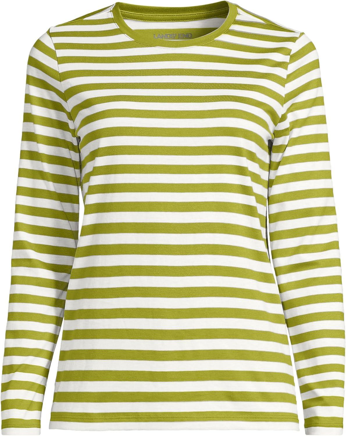 imageLands End Womens Relaxed AmericanGrown Supima Cotton Long Sleeve Crew Neck TShirtVintage Lime Even Stripe