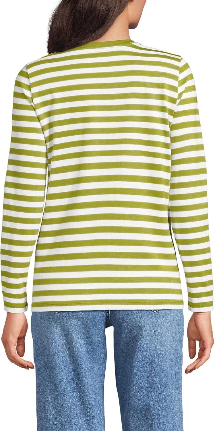 imageLands End Womens Relaxed AmericanGrown Supima Cotton Long Sleeve Crew Neck TShirtVintage Lime Even Stripe