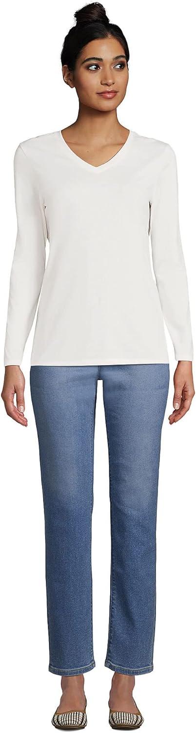 imageLands End Womens Relaxed AmericanGrown Supima Cotton Long Sleeve VNeck TShirtIvory