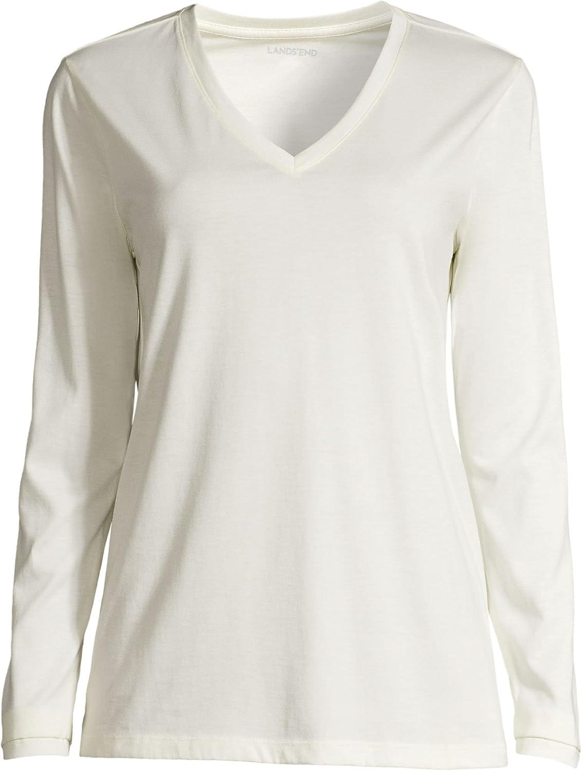 imageLands End Womens Relaxed AmericanGrown Supima Cotton Long Sleeve VNeck TShirtIvory