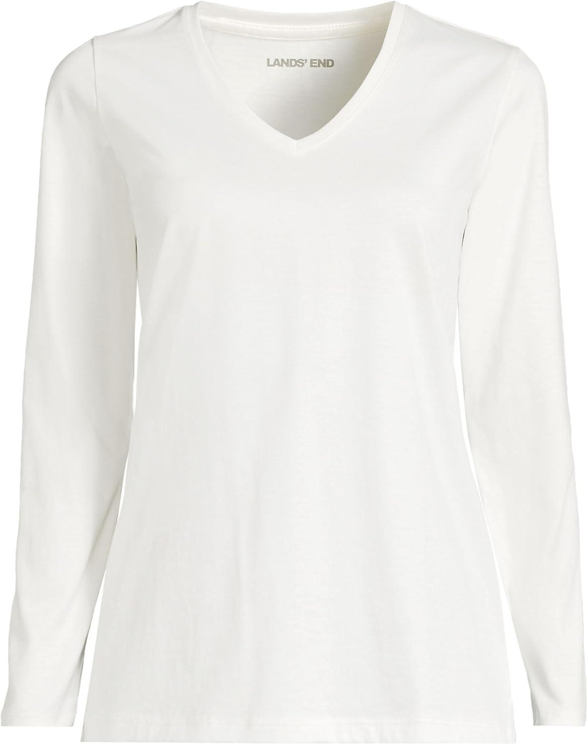 imageLands End Womens Relaxed AmericanGrown Supima Cotton Long Sleeve VNeck TShirtIvory