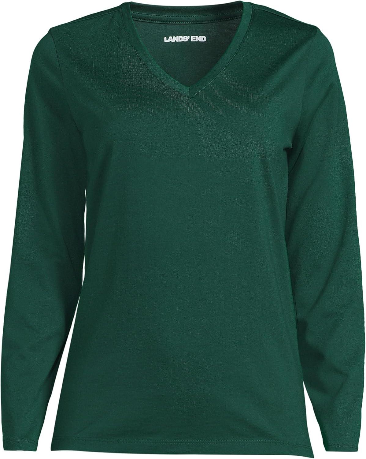 imageLands End Womens Relaxed AmericanGrown Supima Cotton Long Sleeve VNeck TShirtPine Valley