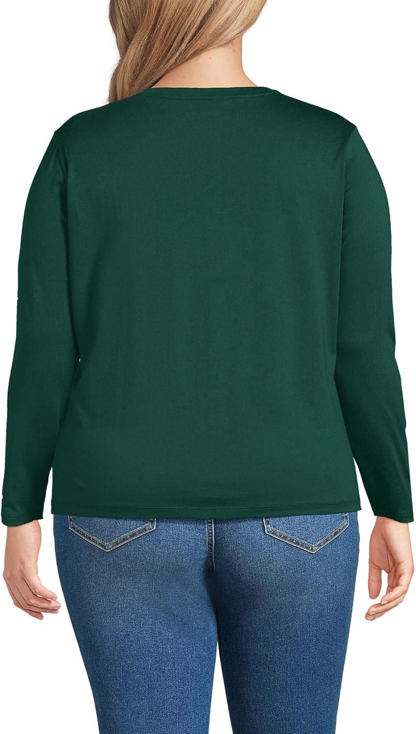 imageLands End Womens Relaxed AmericanGrown Supima Cotton Long Sleeve VNeck TShirtPine Valley