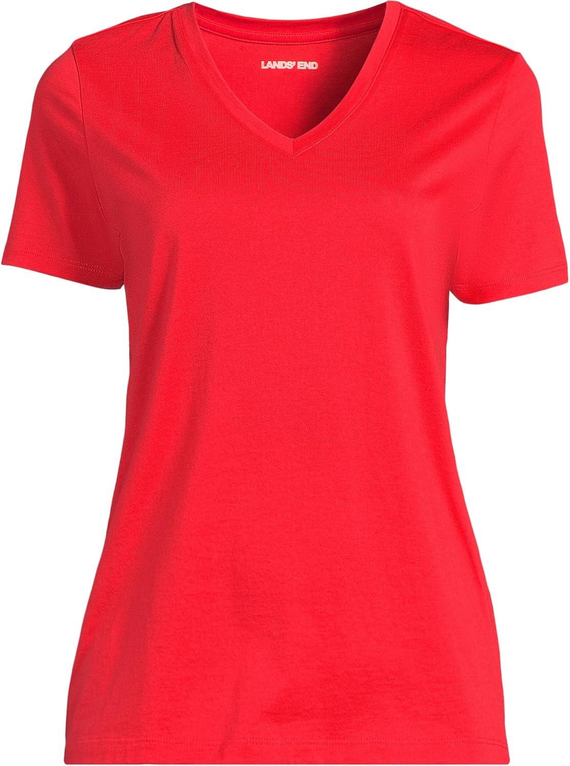 imageLands End Womens Relaxed AmericanGrown Supima Cotton VNeck TShirtCoral Red