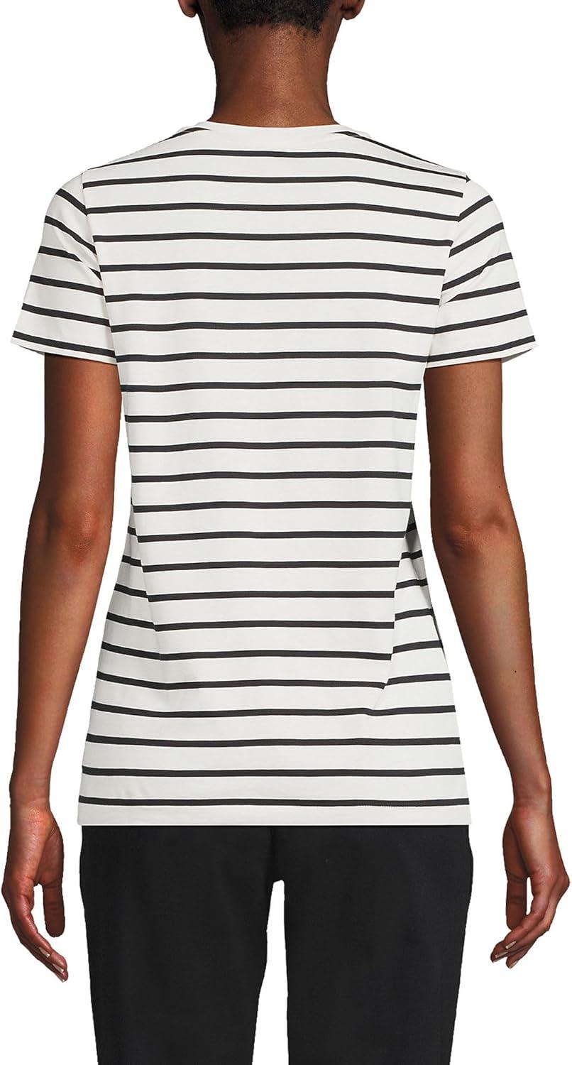imageLands End Womens Relaxed AmericanGrown Supima Cotton VNeck TShirtIvoryBlack Breton Stripe