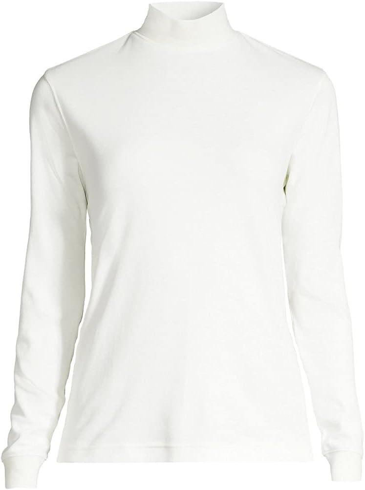imageLands End Womens Relaxed Cotton Long Sleeve Mock Turtleneck ShirtIvory