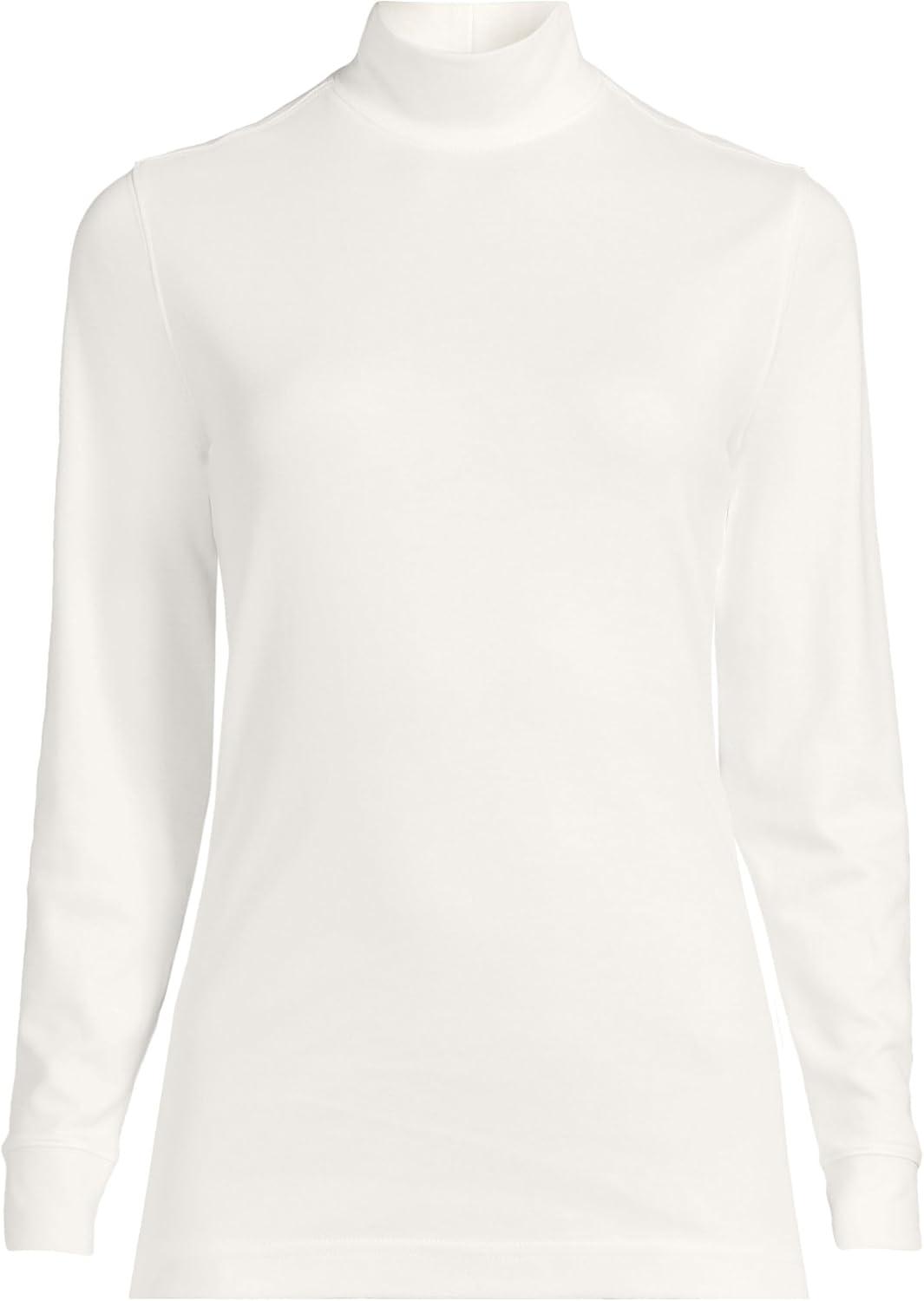 imageLands End Womens Relaxed Cotton Long Sleeve Mock Turtleneck ShirtIvory