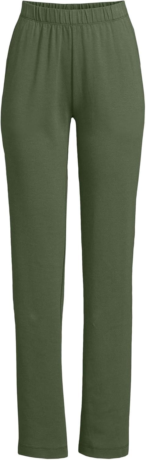 imageLands End Womens Relaxed Fit Sport Knit High Rise Pants Soft Cotton PullOn with Elastic WaistEstate Green