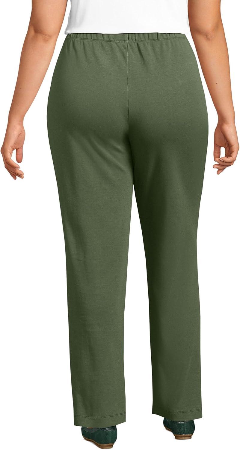 imageLands End Womens Relaxed Fit Sport Knit High Rise Pants Soft Cotton PullOn with Elastic WaistEstate Green