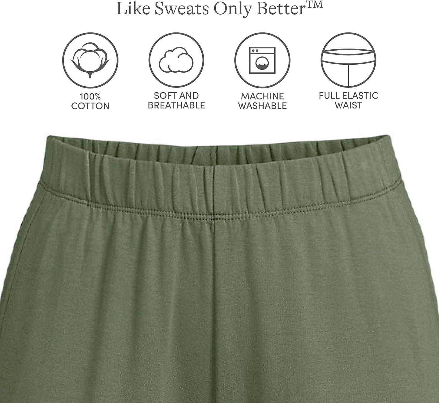 imageLands End Womens Relaxed Fit Sport Knit High Rise Pants Soft Cotton PullOn with Elastic WaistEstate Green