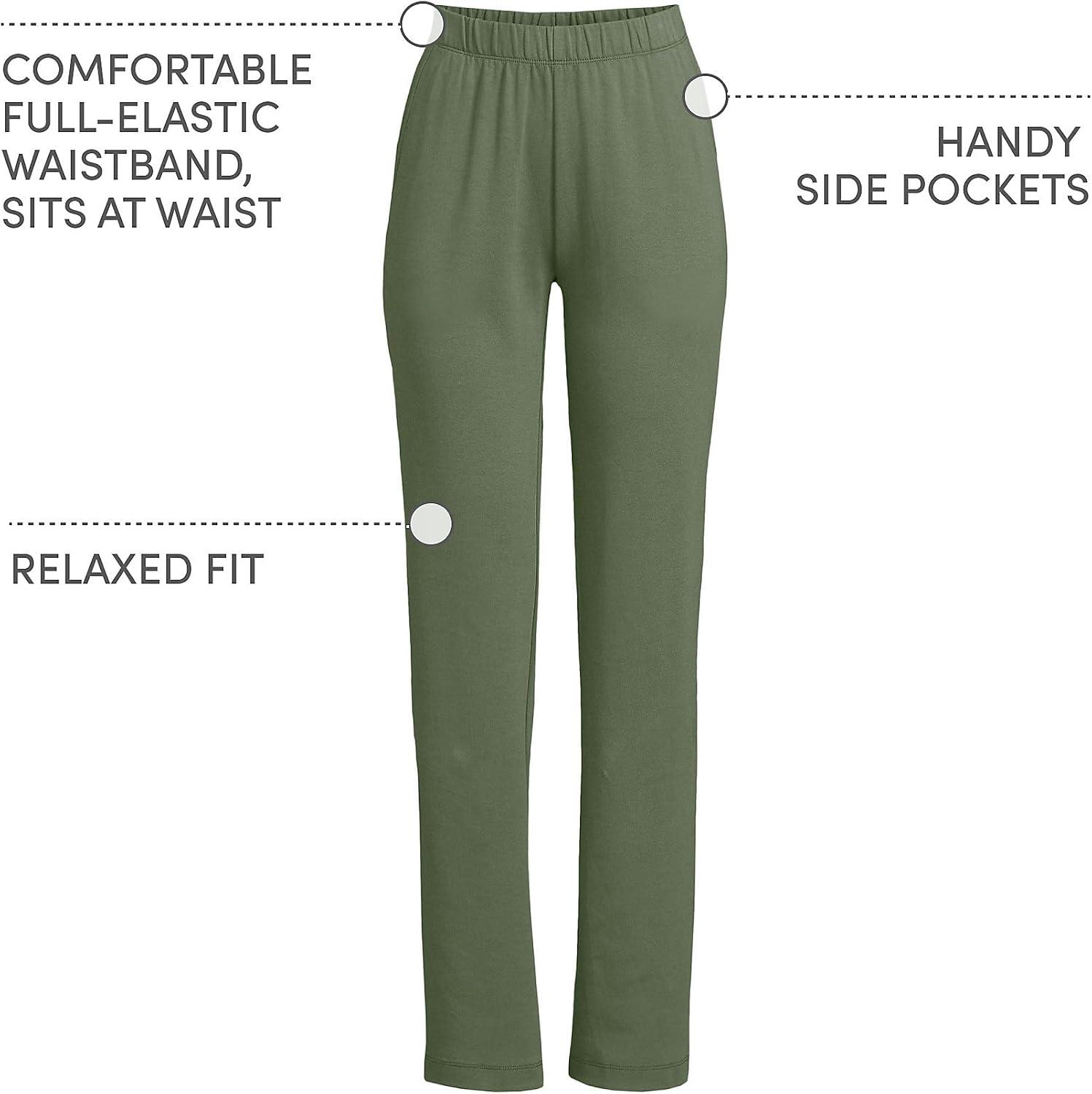imageLands End Womens Relaxed Fit Sport Knit High Rise Pants Soft Cotton PullOn with Elastic WaistEstate Green