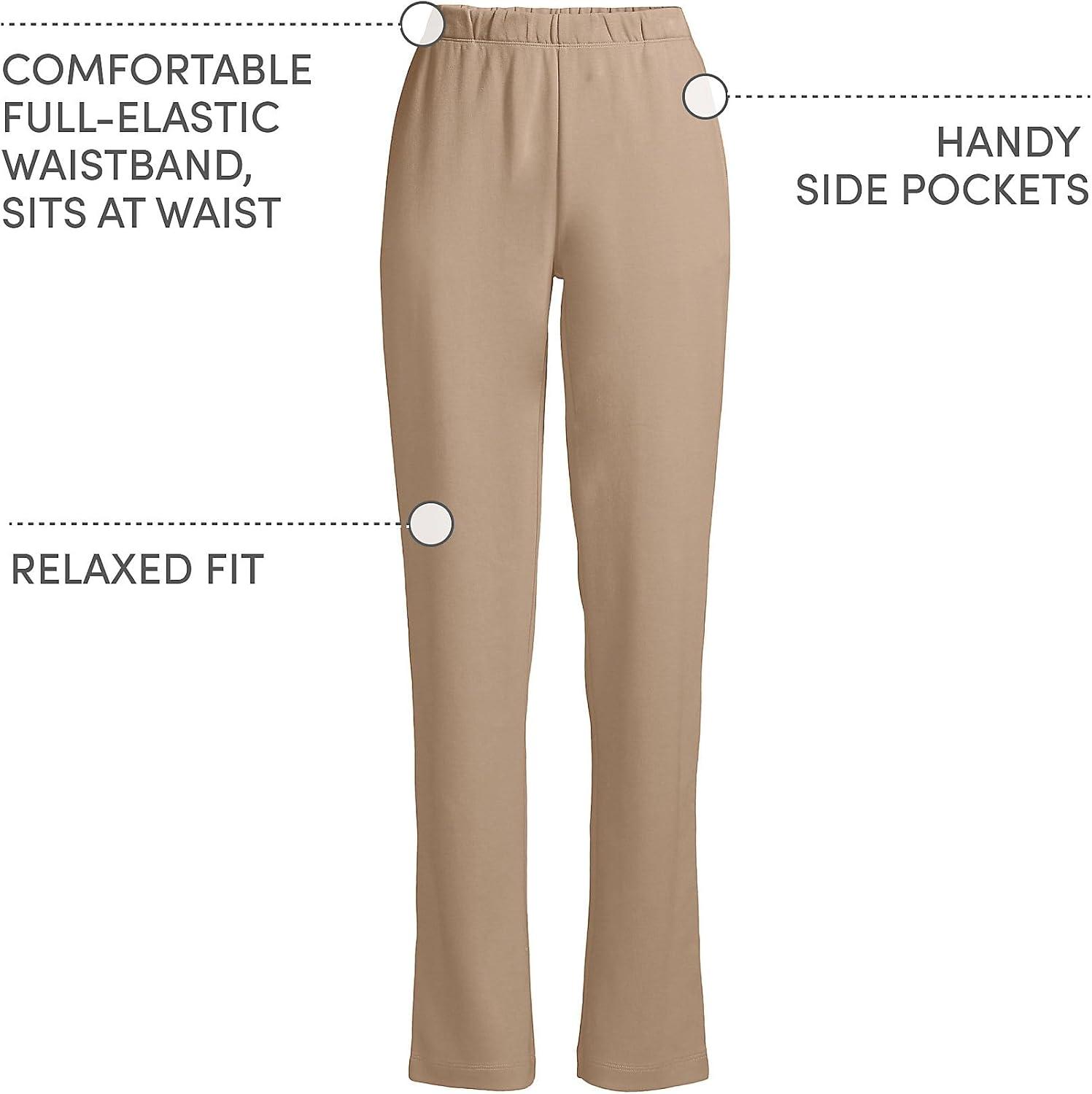 imageLands End Womens Relaxed Fit Sport Knit High Rise Pants Soft Cotton PullOn with Elastic WaistRich Camel