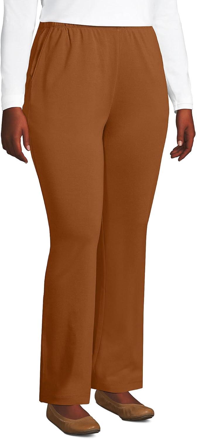 imageLands End Womens Relaxed Fit Sport Knit High Rise Pants Soft Cotton PullOn with Elastic WaistRusset Brown
