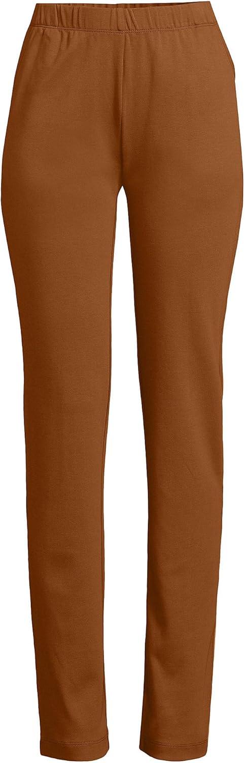 imageLands End Womens Relaxed Fit Sport Knit High Rise Pants Soft Cotton PullOn with Elastic WaistRusset Brown