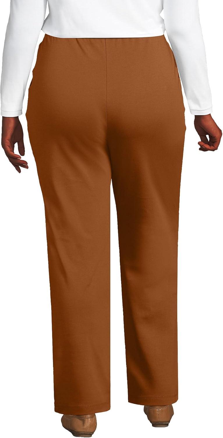 imageLands End Womens Relaxed Fit Sport Knit High Rise Pants Soft Cotton PullOn with Elastic WaistRusset Brown
