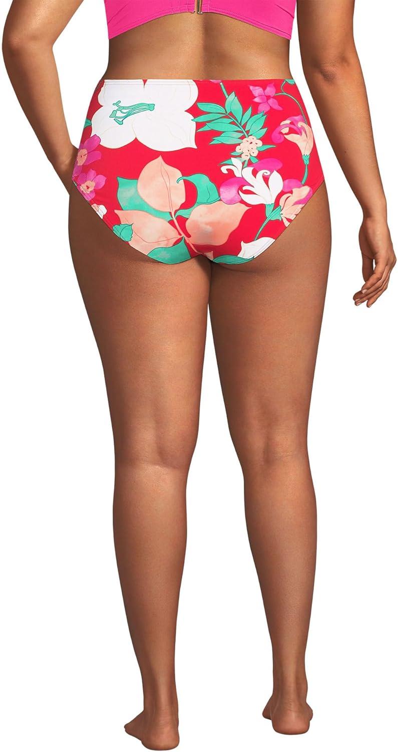imageLands End Womens Ribbed Smoothing High Waisted Bikini BottomsCoral Rose Lilies